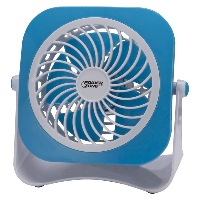 PowerZone QT-U403B Tabletop Fan, 5 VDC, 4 in Dia Blade, 5-Blade, 2-Speed, 48 in L Cord, White/Blue OR White/Red (Pack of 4)