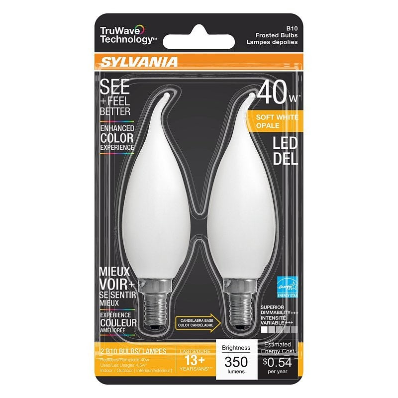Sylvania 40779 Natural LED Bulb, Decorative, 350 Lumens, 4.5 W, B10 Bent Tip Lamp, 40 W Equivalent, E12 Lamp Base