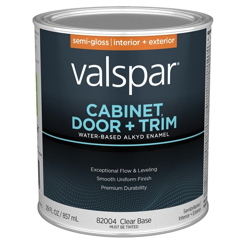 Valspar 8200 028.0082004.005 Cabinet, Door and Trim Paint Enamel, Water Base, Semi-Gloss Sheen, Clear Base, 1 qt