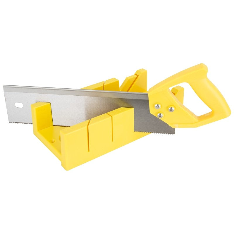 Vulcan JL42402 Miter Box with Saw, 4 in W Cutting, 2.25 in D Cutting, Plastic, Yellow