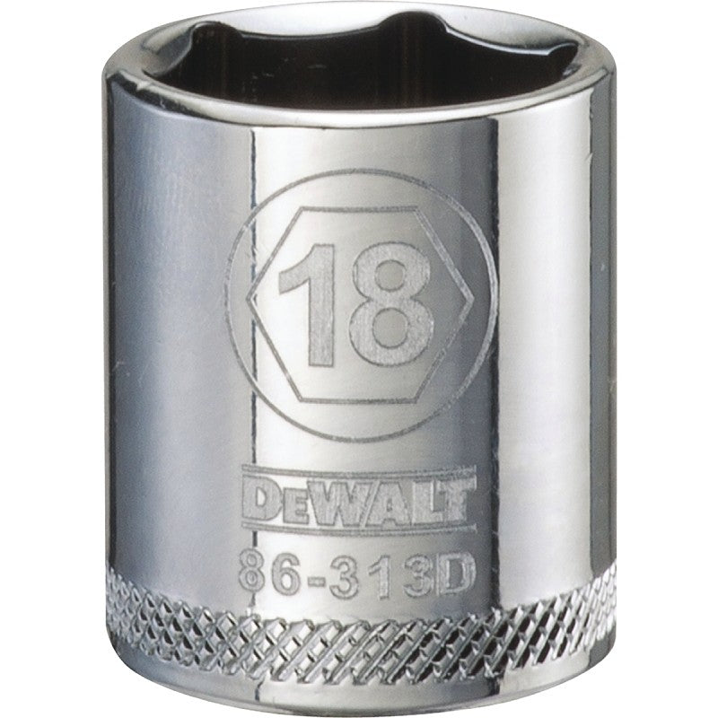 DEWALT DWMT86313OSP Hand Socket, 18 mm Socket, 3/8 in Drive, 6-Point, Vanadium Steel, Polished Chrome