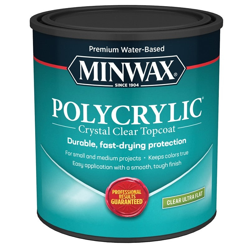Minwax Polycrylic 611114444 Waterbased Polyurethane, Ultra Flat, Liquid, 1 qt