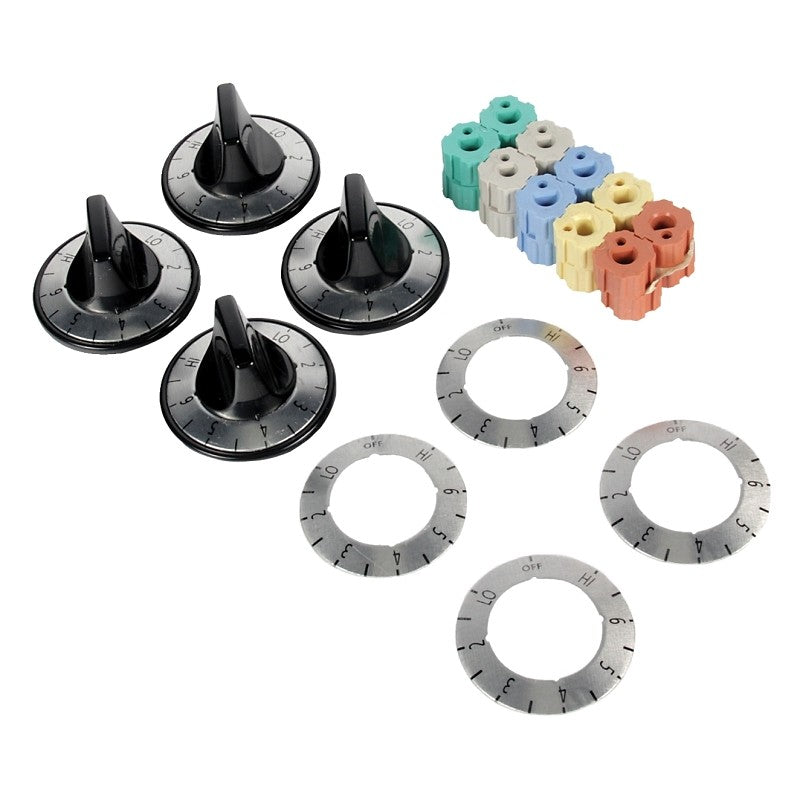 Camco USA 00883 Burner Knob Kit, Includes: Adapter, Dials, Inserts and (4) Chrome Knobs, Black