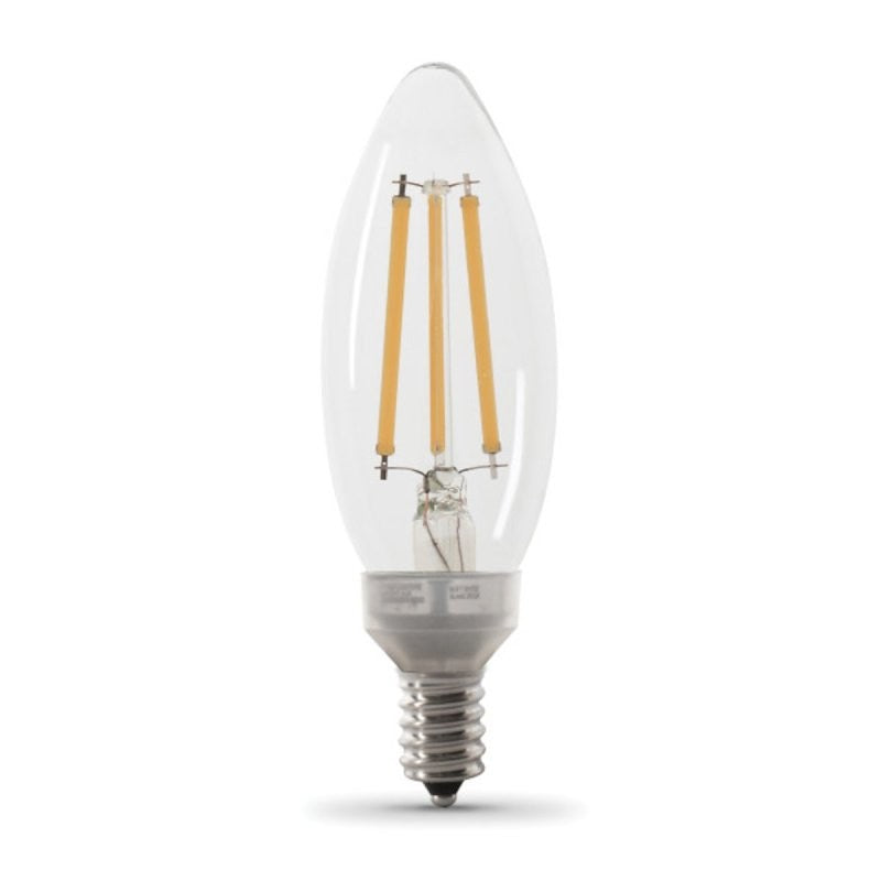 Feit Electric BPCTC100950CAFIL/2 Filament LED Bulb, Blunt-Tip, B10 Lamp, 100 W Equivalent, E12 Lamp Base, Dimmable