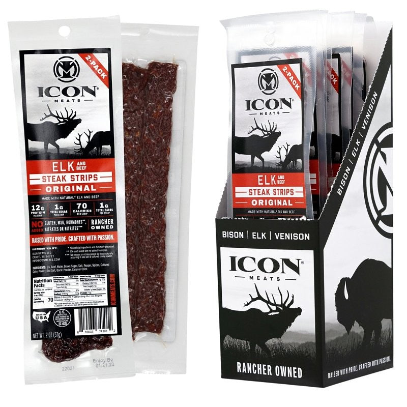 Icon Meats 8-10033-74101-2 Elk Jerky Steak, Strip, Original, 2 oz (Pack of 8)