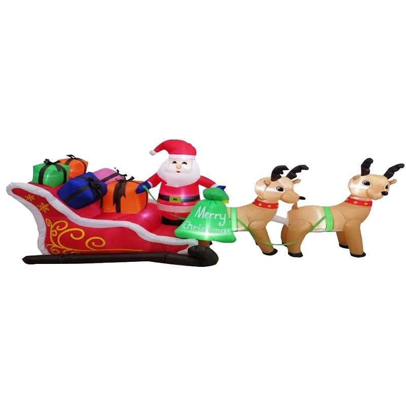 Hometown Holidays 90614 Santa Sleigh Inflatable, 5 ft H, LED White, LED Bulb, Internal Light/Music: Internal Light