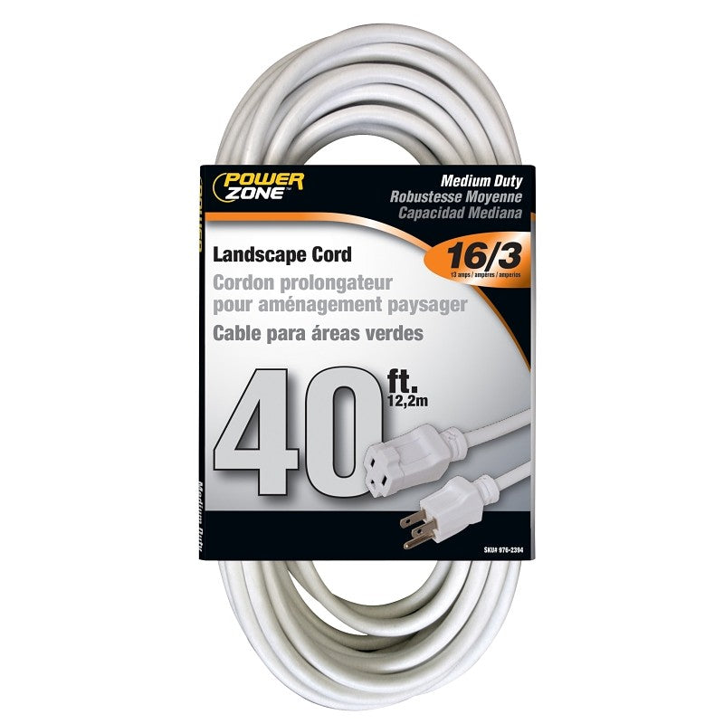 PowerZone OR883628 Extension Cord, 16 AWG Cable, 40 ft L, 125 V, White