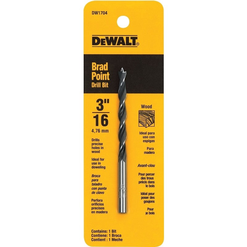 DEWALT DW1704 Drill Bit, 3/16 in Dia, 2-3/4 in OAL, Twist Flute, 3/16 in Dia Shank, Straight Shank