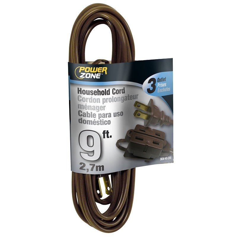 PowerZone OR670609 Extension Cord, 16 AWG Cable, 9 ft L, 125 V, Brown