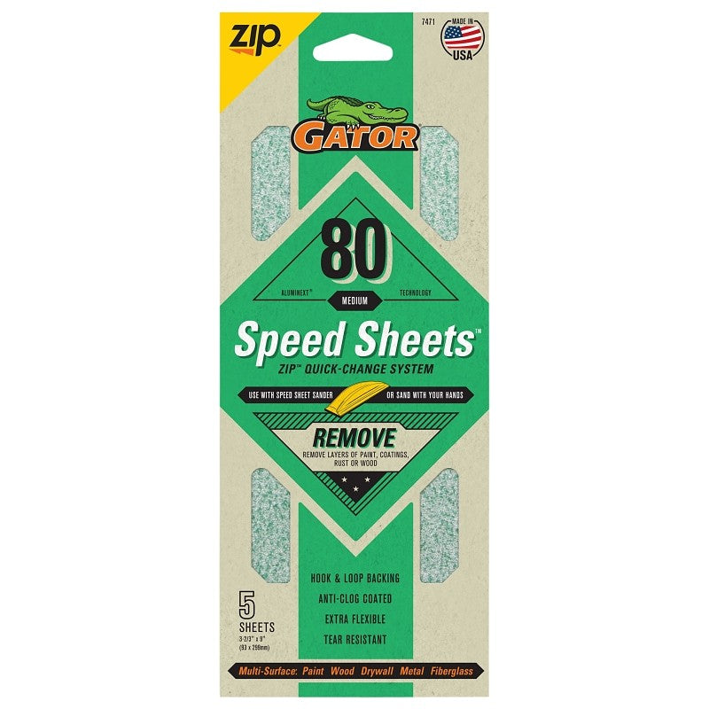 Gator 7471 Hook and Loop Sandpaper, 9 in L, 3-2/3 in W, 80 Grit, Aluminum Oxide Abrasive, Latex/Paper Backing