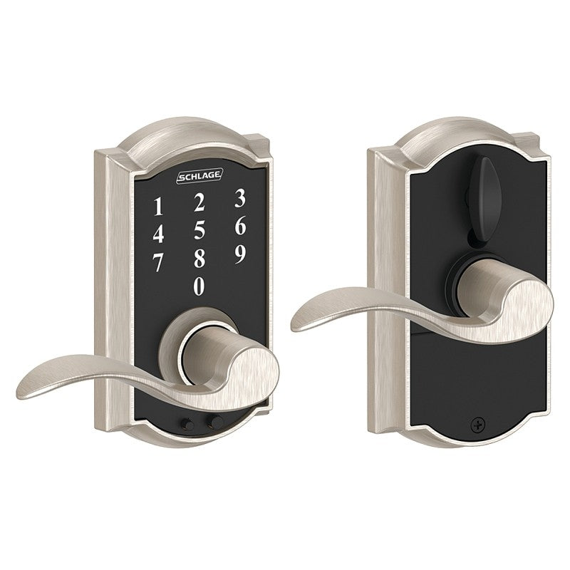 Schlage FE Series FE695VCAMXACC619 Electronic Entry Lock, Wave Design, Satin Nickel, Residential, 2 Grade, Metal