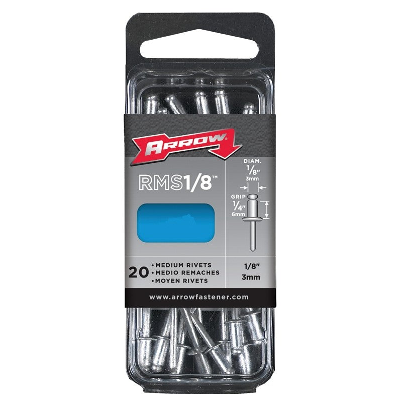 Arrow RMST1/8 Pop Rivet, Medium, 1/4 in Grip, 1/4 in L, Stainless Steel, 20/PK