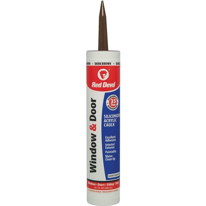 Red Devil 084640 Siliconized Acrylic Caulk, Dark Brown, -20 to 180 deg F, 10.1 fl-oz Cartridge (Pack of 12)