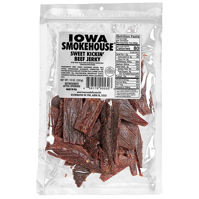 Iowa Smokehouse IS-10JSK Beef Jerky, Sweet Kickin, 10 oz, Pouch (Pack of 6)