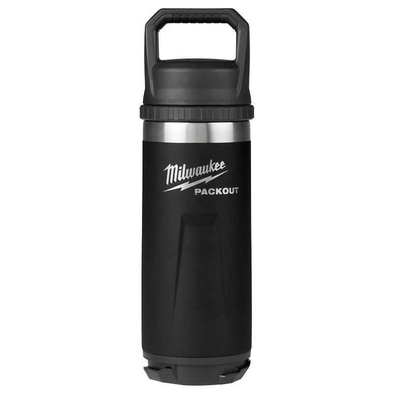 Milwaukee PACKOUT Series 48-22-8382B Insulated Bottle, 18 oz, Stainless Steel, Black