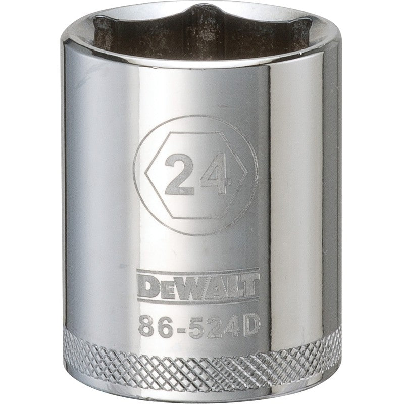 DEWALT DWMT86524OSP Drive Socket, 24 mm Socket, 1-9/16 in OAL, 1/2 in Drive, 6-Point, Vanadium Steel, Polished Chrome