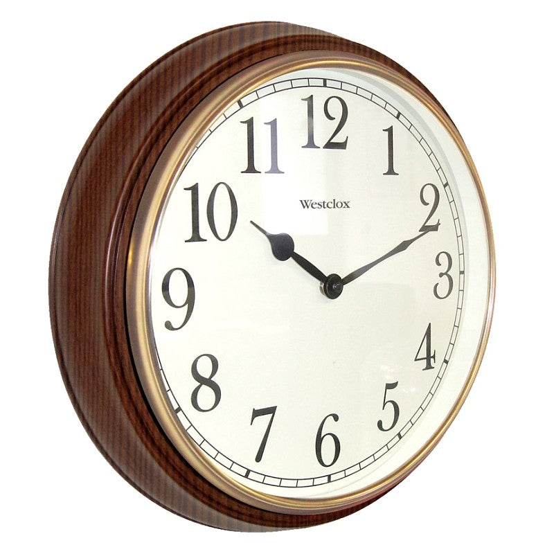 Westclox Classic Series 73004P Clock, Round, Woodgrain Frame, Plastic Clock Face, Analog (POS)