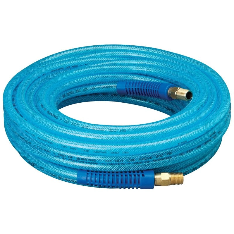 Tru-Flate 12-50E Air Hose, 1/4 in OD, 50 ft L, MNPT, 300 psi Pressure, Polyurethane, Blue