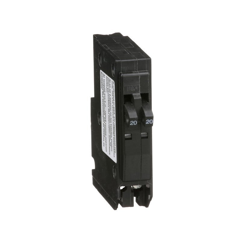 Square D QO QO2020CP Circuit Breaker, Mini, Tandem, 20 A, 1-Pole, 120/240 V, Plug, Black