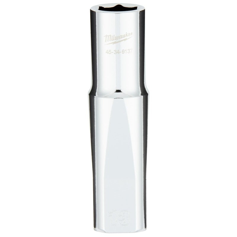 Milwaukee 45-34-9137 Socket, 13 mm Socket, Deep Socket, 0.85 in OAL, 1/2 in Drive, 6-Point, Chrome Vanadium Steel