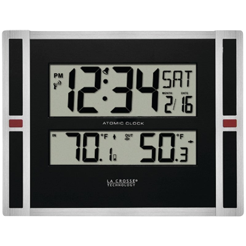 La Crosse 513-149 Clock, Square, Black Frame, Plastic Clock Face, Digital