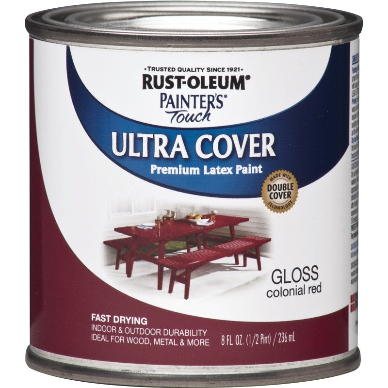 Rust-Oleum 1964730 Enamel Paint, Water, Gloss, Colonial Red, 0.5 pt, Can, 120 sq-ft Coverage Area