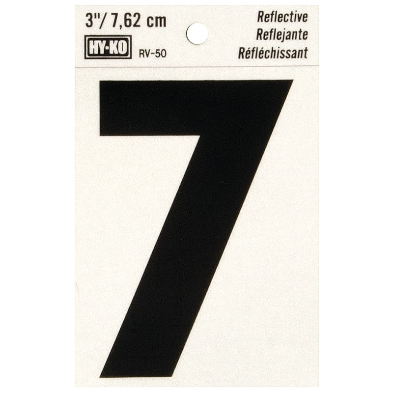 Hy-Ko RV-50/7 Reflective Sign, Character: 7, 3 in H Character, Black Character, Silver Background, Vinyl (Pack of 10)