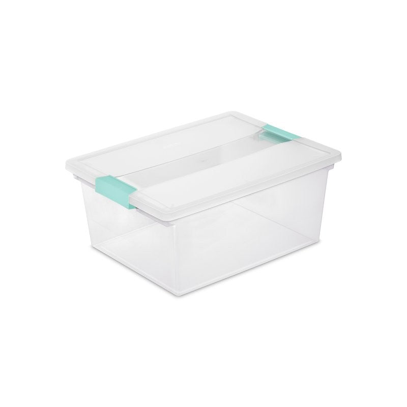 Sterilite 19658604 Clip Box, Plastic, Blue Aquarium/Clear, 14 in L, 11 in W, 6-1/4 in H (Pack of 4)