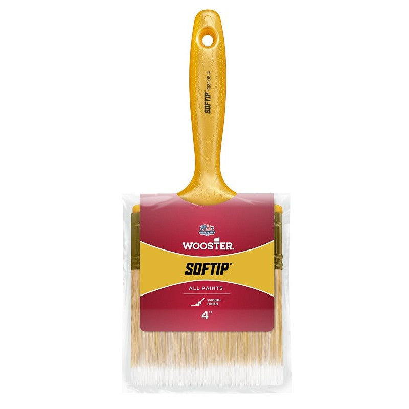Wooster Q3108-4 Paint Brush, 4 in W, 3-3/16 in L Bristle, Nylon/Polyester Bristle, Beaver Tail Handle
