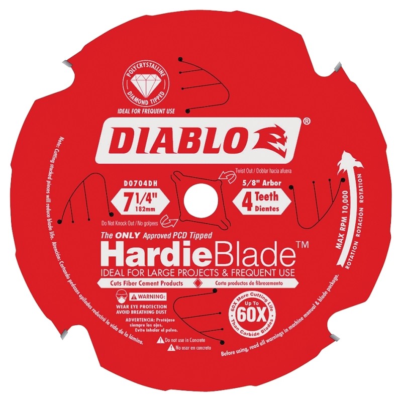 Diablo D0704DH Circular Saw Blade, 7-1/4 in Dia, 4-Teeth, 5/8 in Arbor, Polycrystalline Cutting Edge