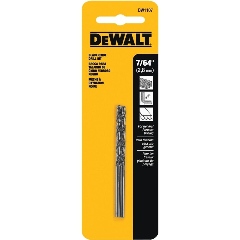 DEWALT DW1107 Jobber Drill Bit, 7/64 in Dia, 2-5/8 in OAL, Parabolic Flute, 7/64 in Dia Shank, Round Shank (Pack of 5)