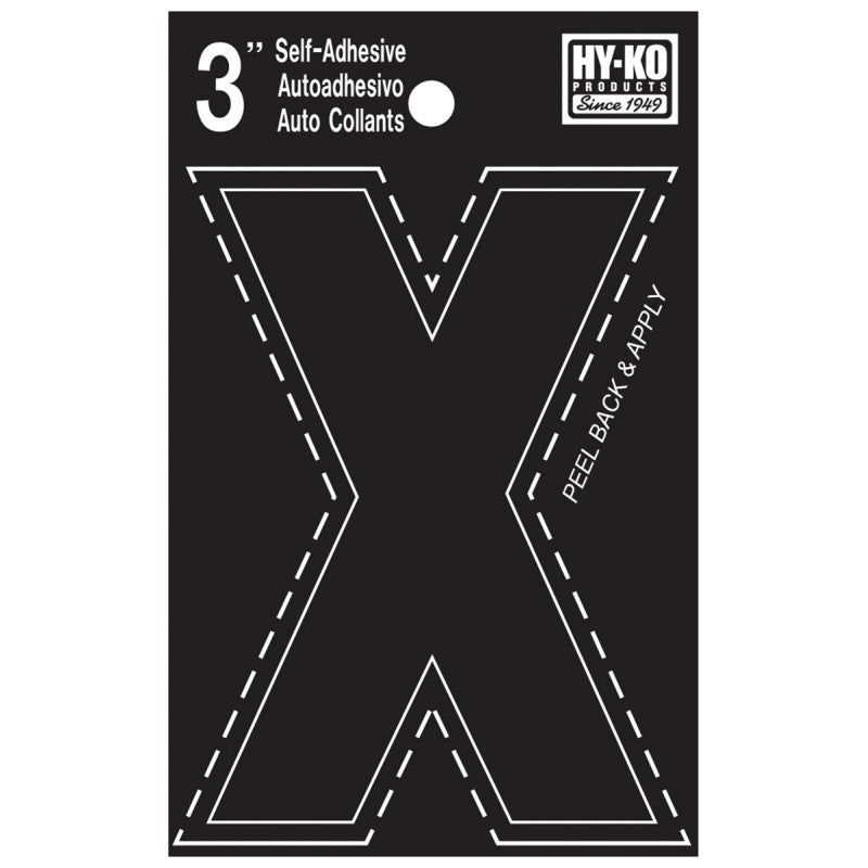 Hy-Ko 30400 Series 30434 Die-Cut Letter, Character: X, 3 in H Character, Black Character, Vinyl (Pack of 10)