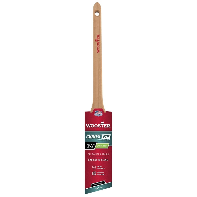 Wooster 4424-1 1/2 Paint Brush, White, Sealed Maple Wood Handle, 1-1/2 in W, Thin Angle Brush, 2-3/16 in L Bristle