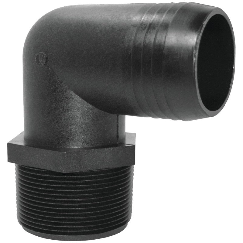 Green Leaf EL200P Hose to Pipe Elbow, 2 x 2 in, Hose Barb x Male NPT, Polypropylene, Black