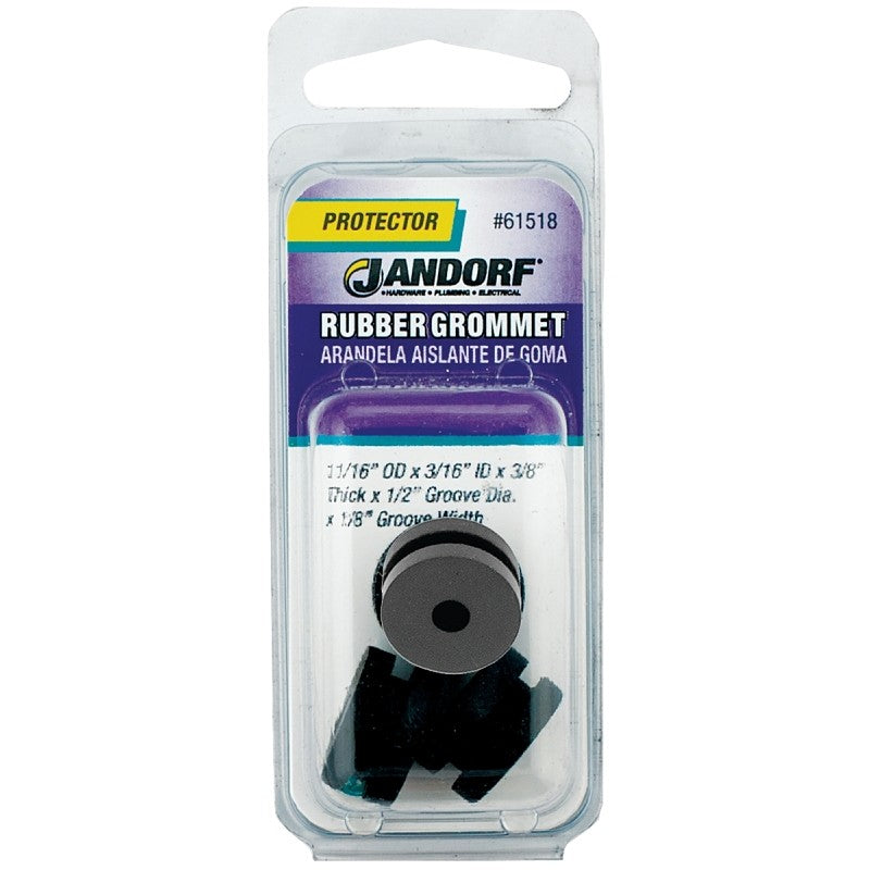 Jandorf 61518 Grommet, 3/16 in ID, 11/16 in OD, Rubber, Black, 3/8 in Thick Panel