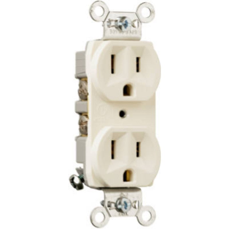 Pass & Seymour CRB5262LA Duplex Receptacle, Nylon/Thermoplastic, Light Almond, 2-Pole, 15 A, 125 V, Back, Side Wiring