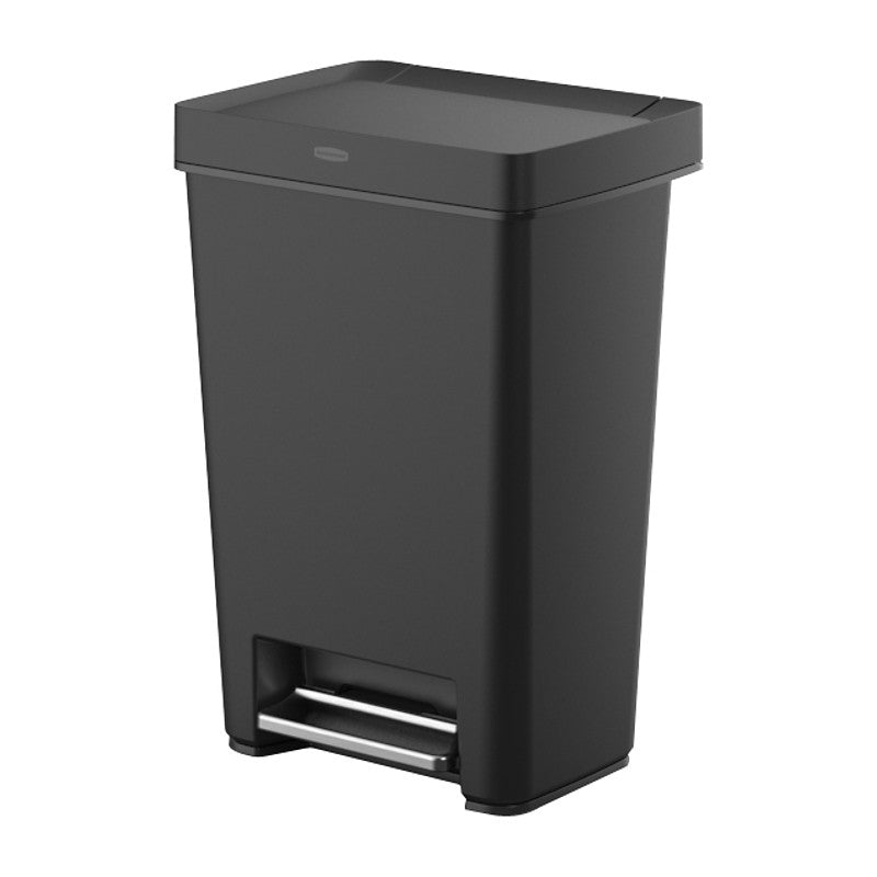 Rubbermaid 2120984 Step-On Trash Can, 13 gal Capacity, Plastic/Stainless Steel, Charcoal, Lid Lock Closure (Pack of 4)