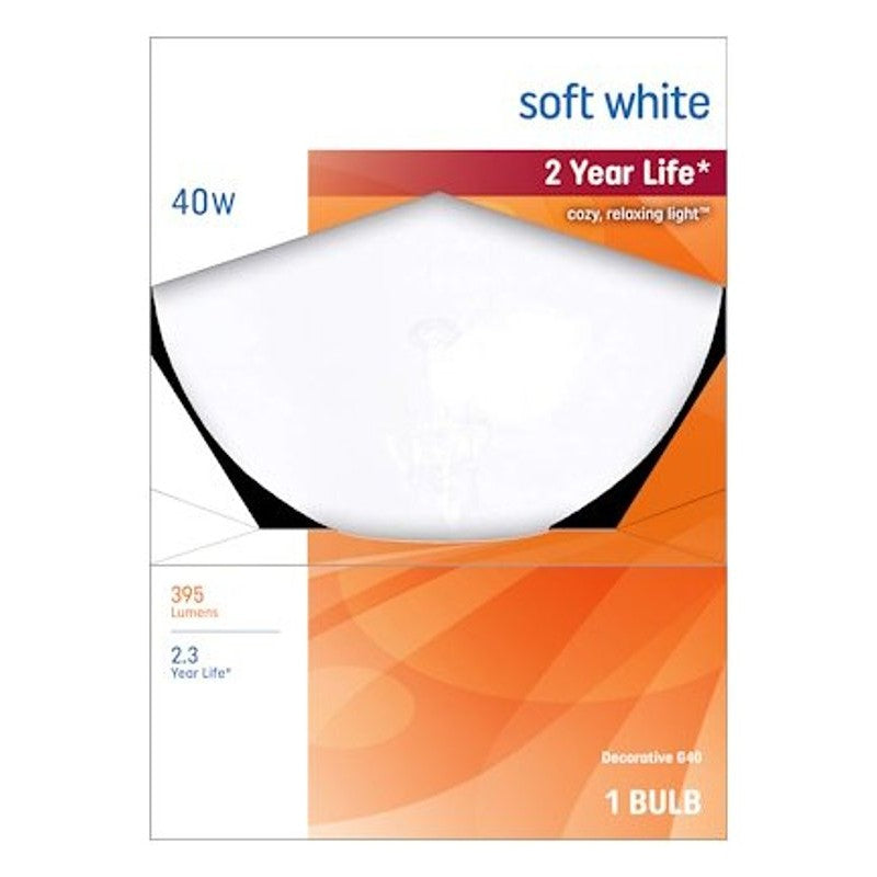 GE 36191 Globe Light Bulb, 40 W, G40 Lamp, E26 Medium Lamp Base, 395 Lumens, 2500 K Color Temp, Soft White Light (Pack of 6)