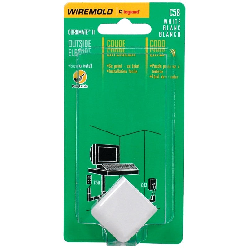 Wiremold C58 Wireway Elbow, White, Plastic