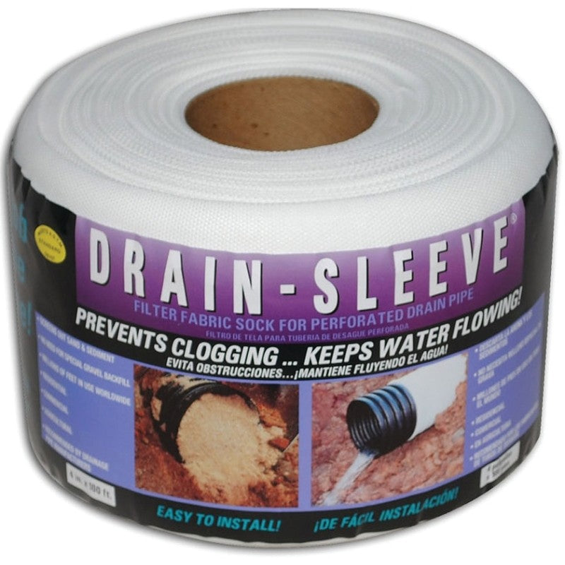 Carriff Corp 04100-10 Drain Sleeve Sock, 100 ft L X 4 in W Dimensions, Fabric