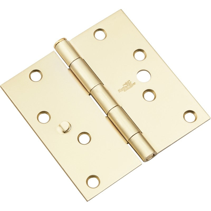 National Hardware N830-403 Door Hinge, Steel, Satin Brass, Flush, Removable Pin, 4 in L x 4 in W Dimensions, 55 lb