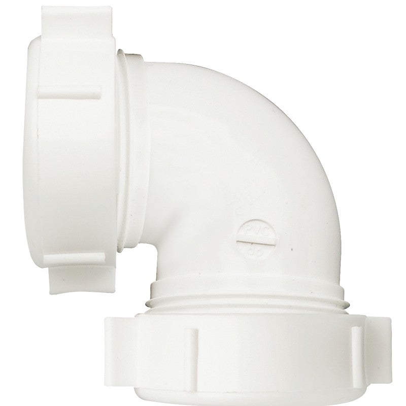 Plumb Pak PP55-5W Drain Pipe Elbow, 1-1/2 in, Slip-Joint, Polypropylene, White
