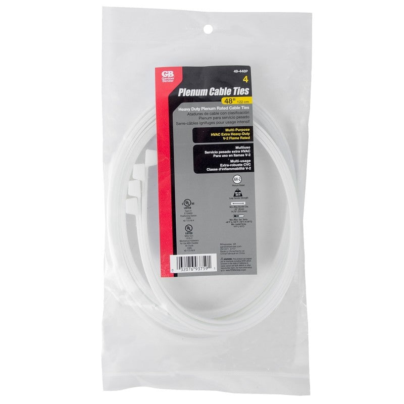 Gardner Bender 49-448P Cable Tie, Plenum, Natural, 48 in L, 4/PK