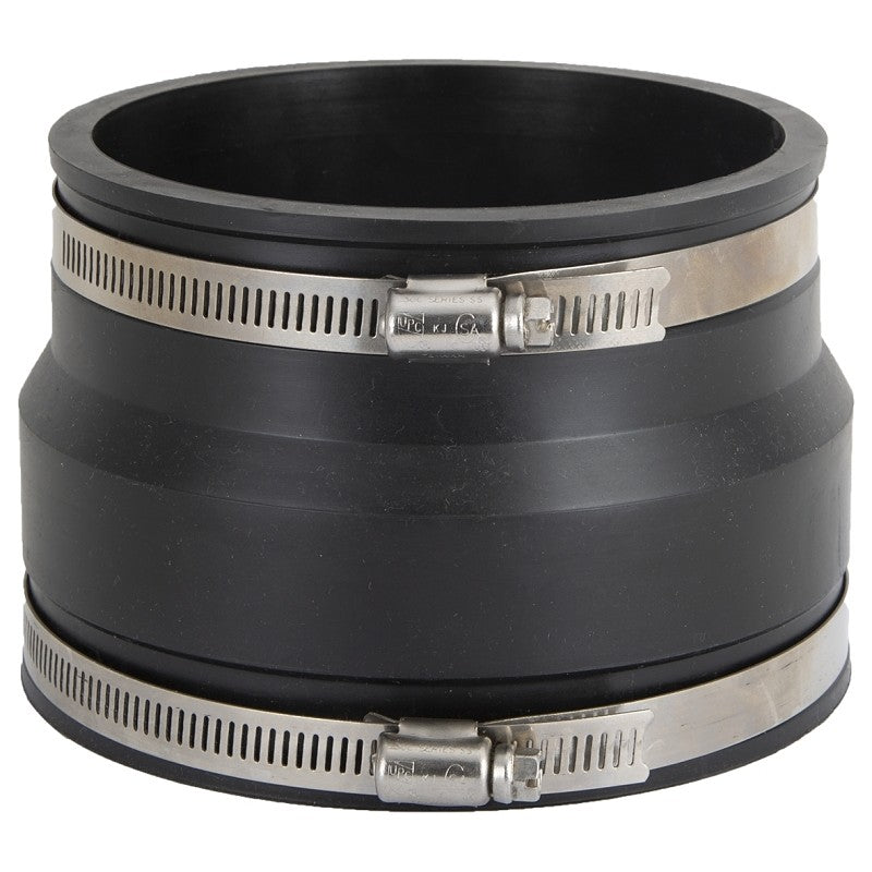 ProSource KJ-017 Coupling, 4 x 4 in, Clay to Asbestos Cement Fiber or Ductile Iron Pipes, PVC, Black