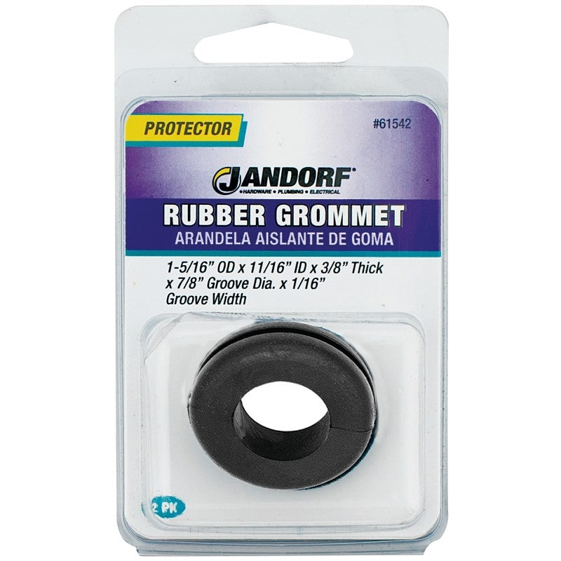 Jandorf 61542 Grommet, 11/16 in ID, 1-5/16 in OD, Rubber, Black, 3/8 in Thick Panel