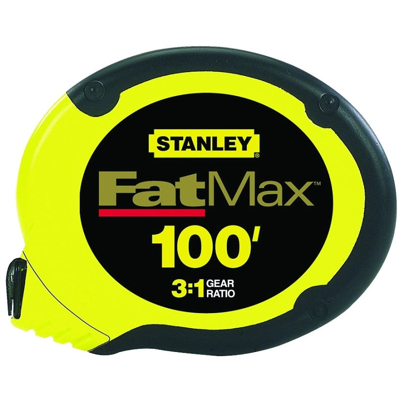 STANLEY 34-130 Measuring Tape, 100 ft L Blade, 3/8 in W Blade, Stainless Steel Blade, ABS Case, Black/Yellow Case
