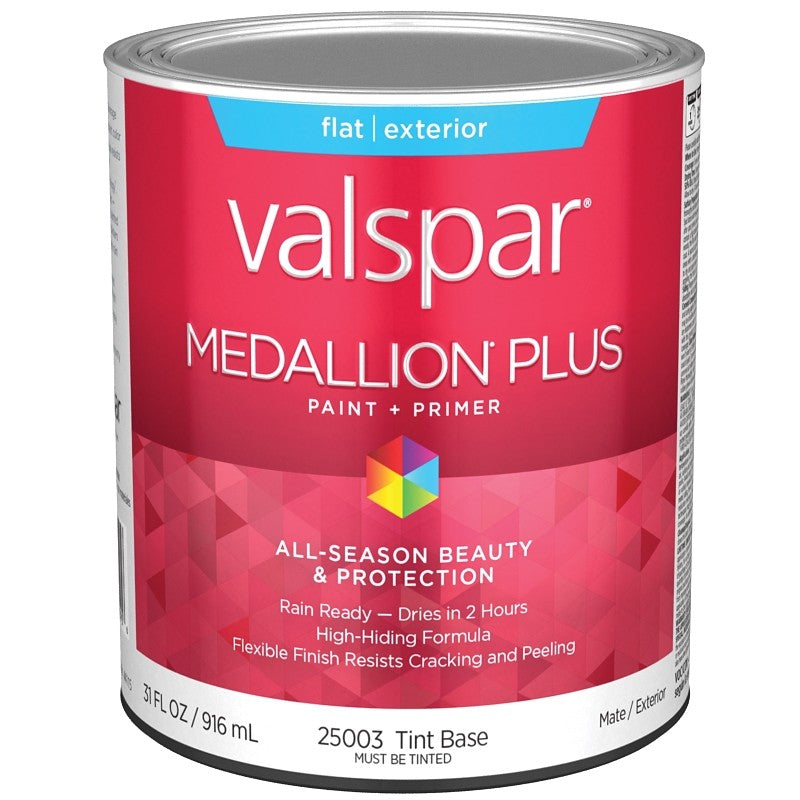 Valspar Medallion Plus 2500 028.0025003.005 Latex Paint, Acrylic Base, Flat Sheen, Tint Base, 1 qt, Plastic Can