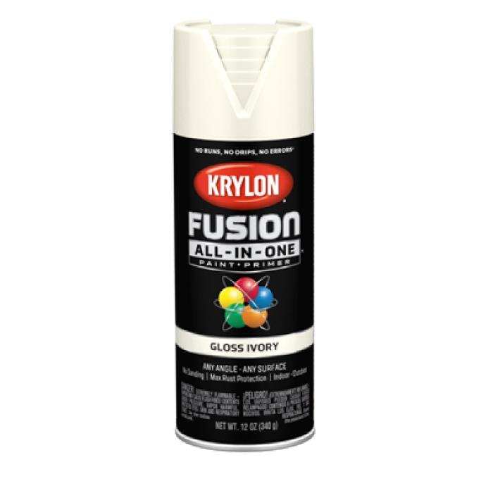 Krylon K02711007 Spray Paint, 12 oz Can, 25 sq-ft Coverage Area, Acrylic Base, Gloss, Ivory, Exterior, Interior