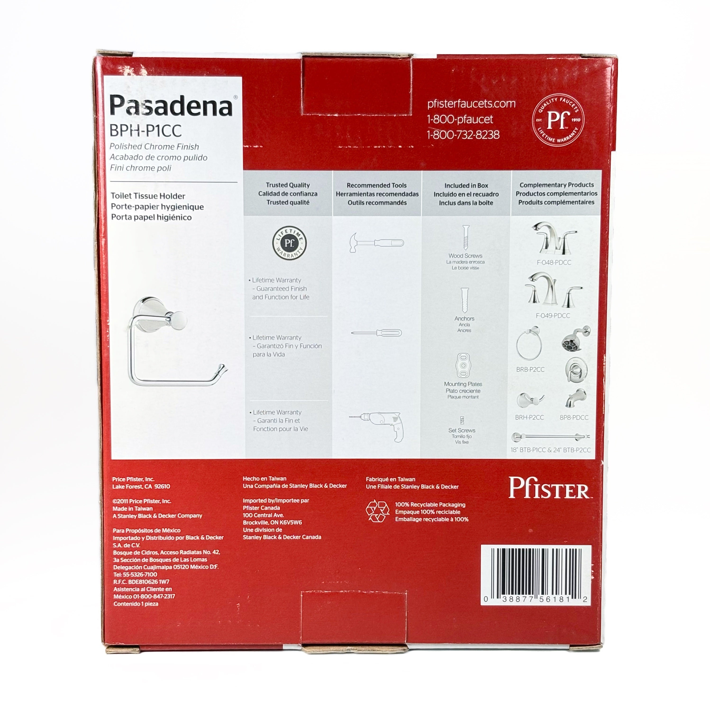 Pasedena Toilet Tissue Roll Holder Polished Chrome