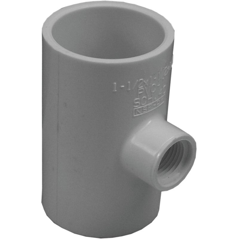 IPEX 435873 Reducing Pipe Tee, 1-1/2 x 1-1/2 x 1/2 in, Slip x Slip x FPT, PVC, White, SCH 40 Schedule